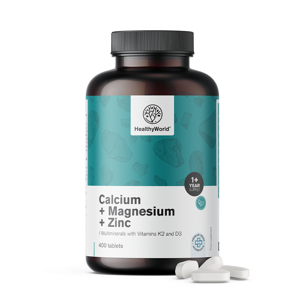 Calcium + magnesium + zinc en comprimés pour un approvisionnement d'un an.
